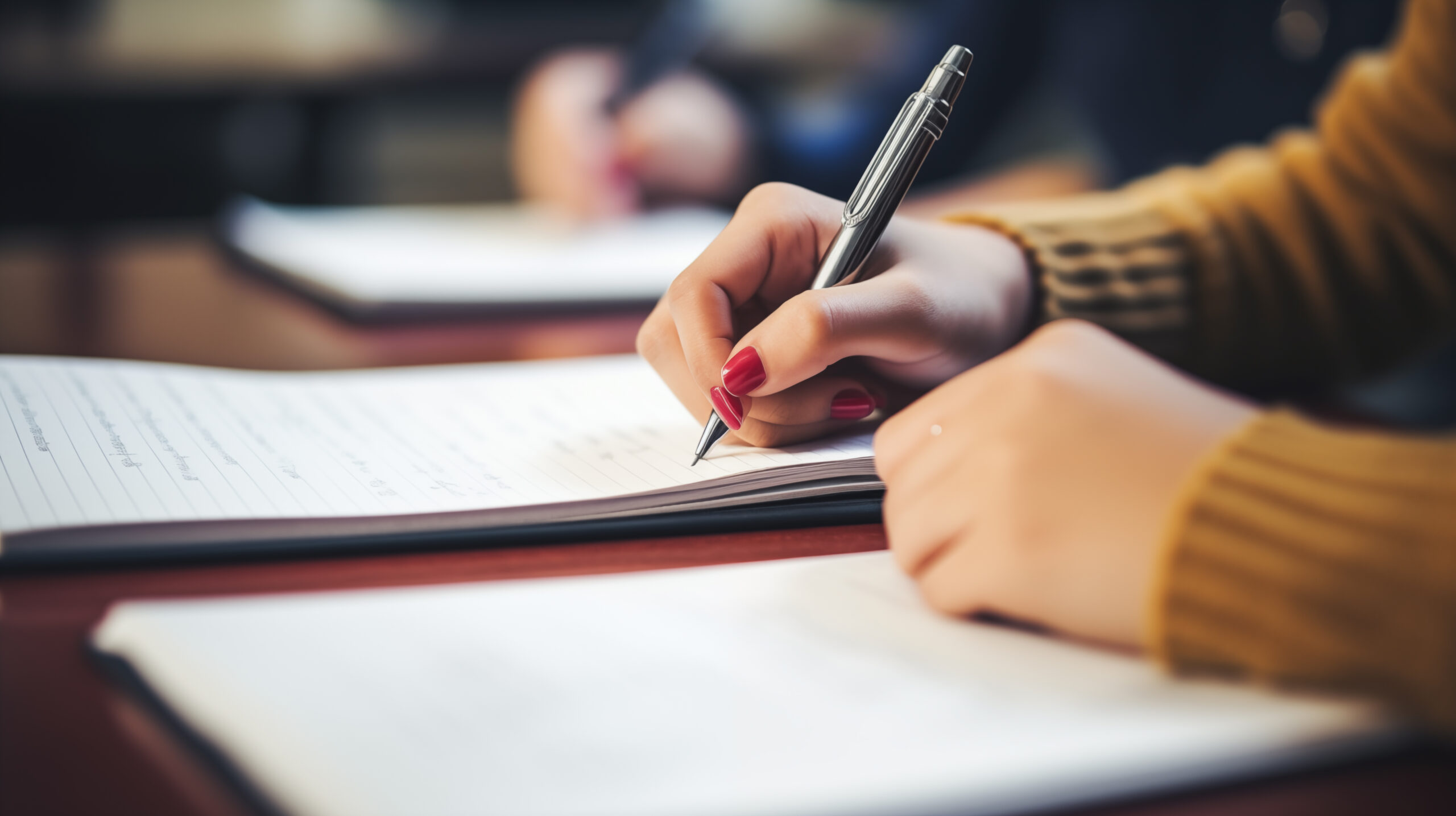 Close-up shot of a student’s hand holding a pencil and writing i Close-up shot of a student's hand holding a pencil and writing i